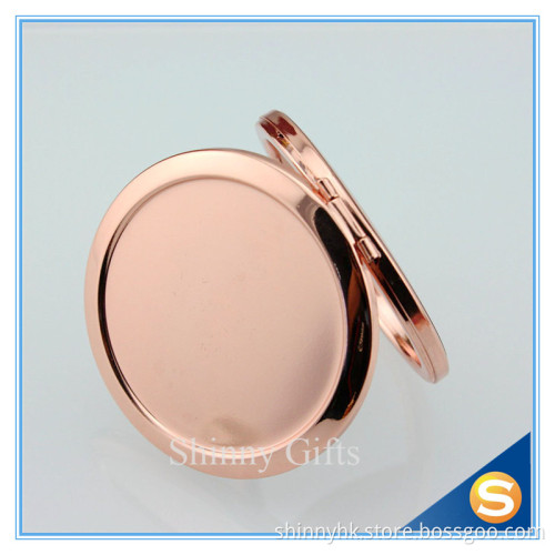 Rose Gold Plating Round Shape Cosmetic Mirror Case
